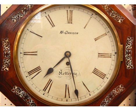 A mid 19thC rosewood cased small clock, with mother of pearl inlay, the painted dial bearing the name W-Davison, Kettering, w