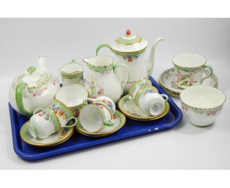 Various 20thC Aynsley and Colclough teaware, comprising of two part tea services, the Aynsley example including coffee pot, 1