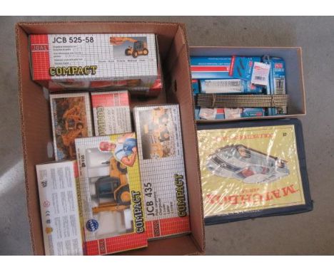 Seven Joal Compact JCB models, boxed, E, a Matchbox Collectors Case of playworn models, and a quantity of Peco N gauge railwa