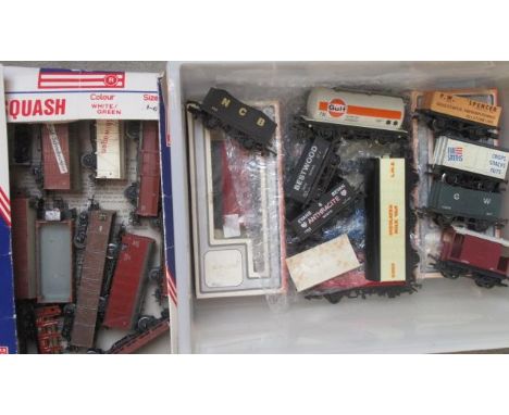Playworn goods rolling stock by Marklin, Hornby and Lima including tinplate Marklin, coal trucks, covered wagons and tankers,