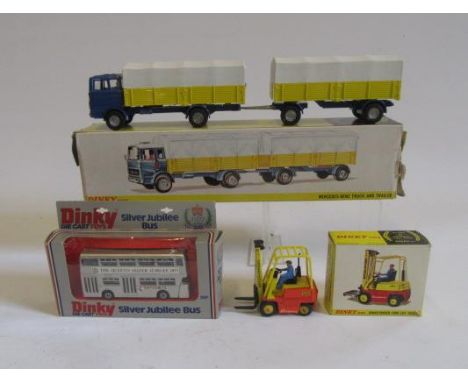 917 Mercedes Truck and Trailer, box AF, G, 404 Conveyance Fork Lift Truck, boxed, G, 297 Silver Jubilee bus, boxed, E (3) (Es