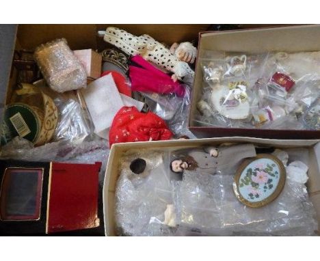 A quantity of dolls house equipment, late 20th century, including furniture, dolls and household equipment, in wood, ceramic 