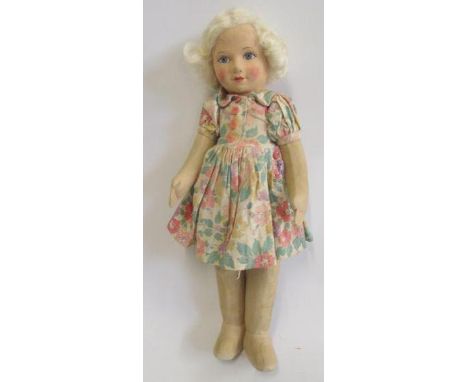 A Chad Valley Princess Elizabeth soft doll with painted face, blonde mohair wig, original dress, 16" high, sewn labels to fee