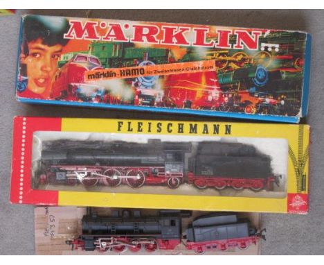 Three HO Scale steam locomotives comprising Marklin HAMO 8398 4-6-0 Class 38, box AF, Fleischmann 4170 4-6-2 Class 01, box AF