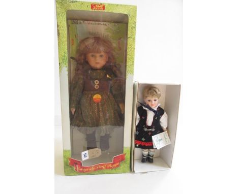 A Steiff composition head doll with painted face, fabric covered jointed limbs, 17" high, in original box with labels, and ce