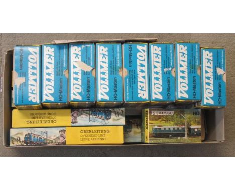 HO scale Vollmer Cantenaire System comprising overhead lines, and support masts, all items boxed, E (Est. plus 21% premium in