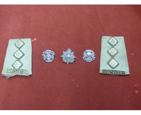 British WWII Border Regt Private Purchase Cap Badge (White-metal, enamel) and Collar Badge pair (White-metal, enamel and faci