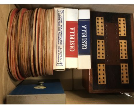 Playing Cards (5 Packs), Cribbage board, vintage place mats with military theme and trump indicator case. 