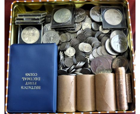 GB 1953 Crowns 12 mostly in original cases, 1980 20, UNC, and three unopened rolls, 1971 1/2p, two rolls, 1971 1p two rolls, 