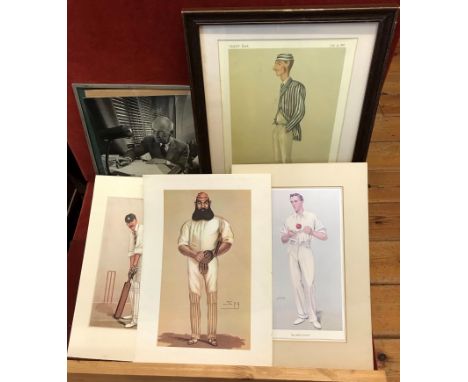 C S Forester Black and white photograph, Spy Cartons (reproduced) of W. G. Grace and "An Artful Bowler" and the "Demon Bowler