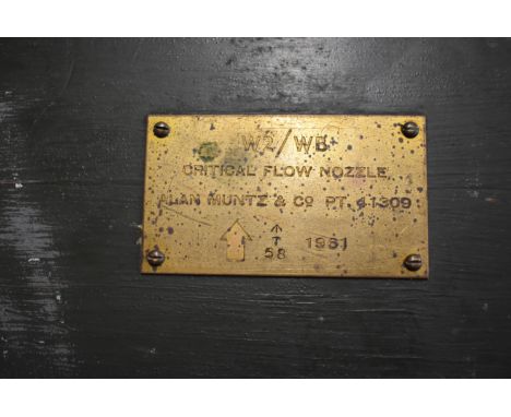 Royal Army Ordnance Corps W2/WB Critical Flow Nozzle, made by Alan Mutze &amp; Co, PT 4-1-1309, produced 1961. An excellent p