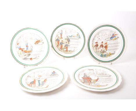 Parry Vielle PV French opera ceramic display wall plates. Circa 1930, collection of five plates including Les Noces De Jeanne