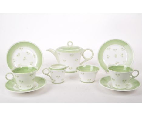 Shelley - An Art Deco vintage 20th century china Spring pattern tea set for two. Comprising of cups, saucers, milk jug, sugar