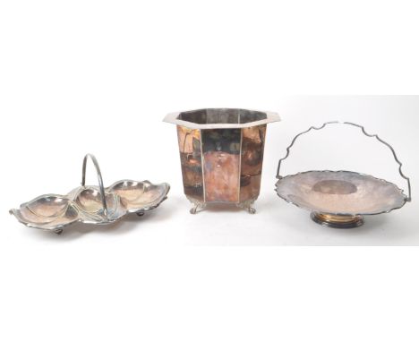 Two Kemp Brothers silver plated pieces, a planter, and a nouveau style serving tray no. 2576, and an R.R. Sheffield silver pl