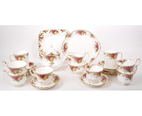 Royal Albert - Old Country Roses - A collection of 1962 bone china tea service pieces, including a teapot, six teacups, six s