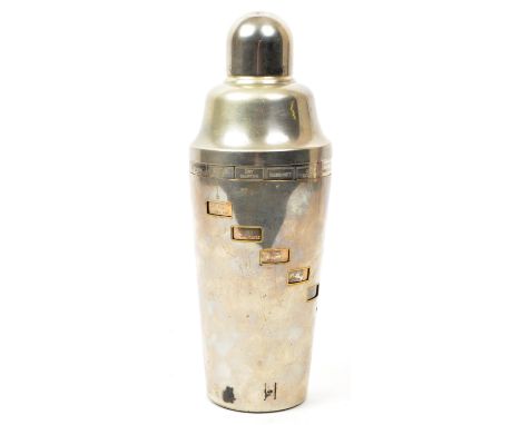 Napier - A vintage 1930s art deco American silver plated cocktail shaker. Featuring a rotating inner sleeve, with a list of c