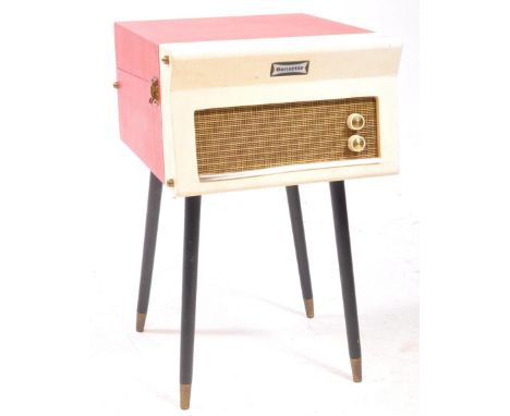 Dansette - A vintage 20th-century Major Deluxe 21 two tone free standing record player turntable, in red and white. Raised on