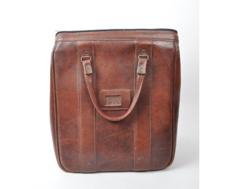 A vintage 20th century tan / brown leather portmanteau Gladstone travelling / medical bag. Twin carry handles, with metal hin