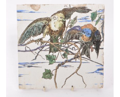 Brown Westhead Moore &amp; Co - Hanley - Wiliam Stephen Coleman - A late 19th-century square ceramic tile, featuring two pond