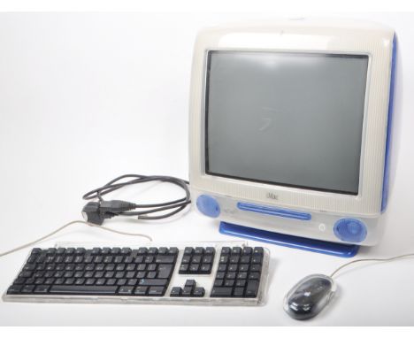 Apple - A vintage circa 1999 Apple iMac G3 personal Macintosh computer. The iMac in Indigo colourway, with original keyboard 