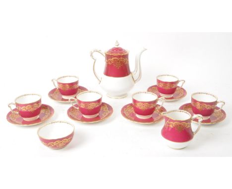 Royal Crown Derby - A 20th century circa 1930s bone china Royal Crown Derby bone china six person coffee service. The service