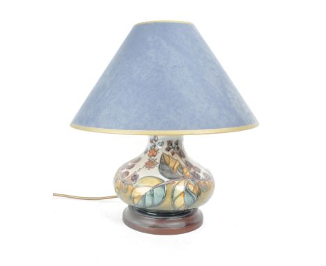 Moorcroft - Bramble - A 20th century Moorcroft Pottery table lamp in the bramble pattern The lam p having conimal blue and gi