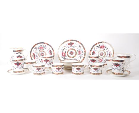 Royal Worcester - 1994 bone china tea service pieces, featuring the Prince Regent pattern, a red and blue floral design with 