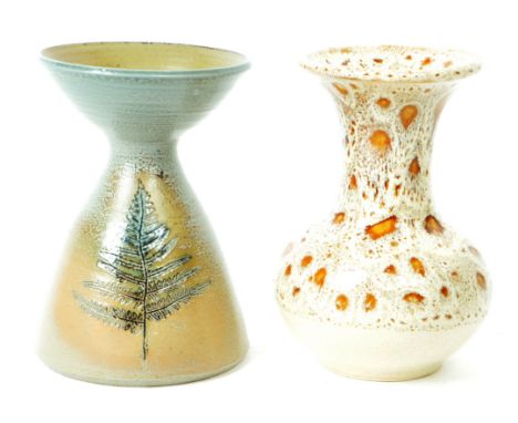 Two pieces of late 20th-century South West England studio pottery vases, comprised of a Corfe Castle ceramic bud vase, with a
