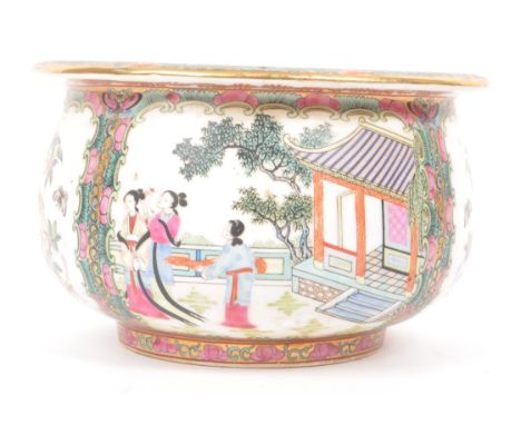 A 1920s Chinese porcelain centre bowl / planter, decorated in traditional Chinese figures and floral imagery, with hand paint