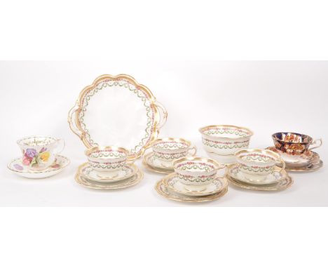 George Jones - A collection of 19th century Crescent pattern bone china cups, saucers and side plates (trios). With Royal Alb