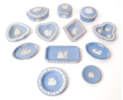 Wedgwood - Jasperware - A collection of 20th century blue stoneware pieces, examples including lidded pots, trinket dishes, a