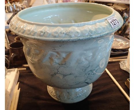 Large green ceramic jardiniere, H: 30 cm. Not available for in-house P&amp;P, contact Paul O'Hea at Mailboxes on 01925 659133