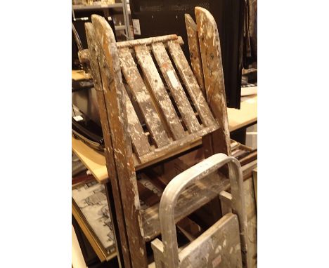 Aluminium two tread step ladder and a small wooden set of step ladders. Not available for in-house P&amp;P, contact Paul O'He