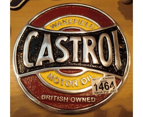 Aluminium Castrol Motor Oil painted sign, D: 20 cm. P&amp;P Group 1 (£14+VAT for the first lot and £1+VAT for subsequent lots