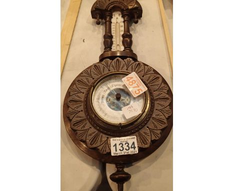 Victorian aneroid barometer with thermometer. Not available for in-house P&amp;P, contact Paul O'Hea at Mailboxes on 01925 65