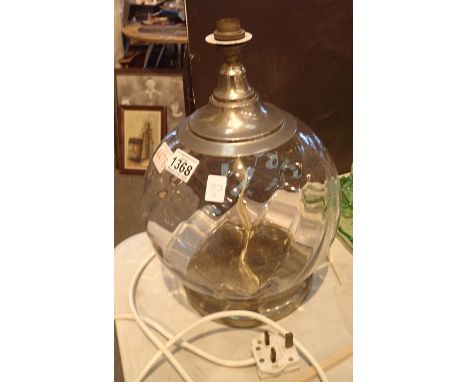 Large globular glass table lamp, lacking shade, H: 36 cm. Not available for in-house P&amp;P, contact Paul O'Hea at Mailboxes