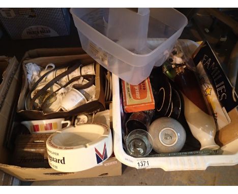 Two boxes of mixed items including Vanguard ceramic ashtray. Not available for in-house P&amp;P, contact Paul O'Hea at Mailbo