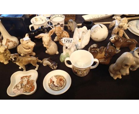 Nine Sylvac animal figurines, seven further animals and a collection of ceramics including Poole, Royal Worcester, Doulton Bu