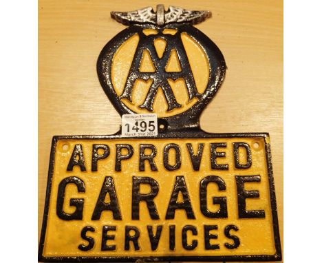 Cast iron AA Approved Garage Services sign, H: 28 cm. P&amp;P Group 1 (£14+VAT for the first lot and £1+VAT for subsequent lo