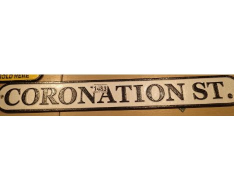 Cast iron Coronation Street sign, L: 62 cm. P&amp;P Group 2 (£18+VAT for the first lot and £3+VAT for subsequent lots) 
