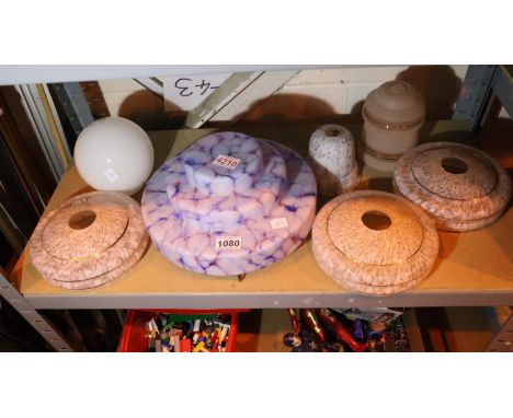 Collection of mixed vintage glass light shades. Not available for in-house P&amp;P, contact Paul O'Hea at Mailboxes on 01925 