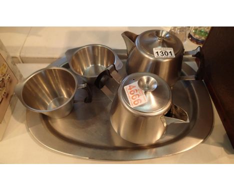Retro Swan stainless steel five piece tea service. Not available for in-house P&amp;P, contact Paul O'Hea at Mailboxes on 019