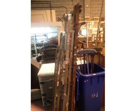 Two sets of aluminum step ladders and a wooden set of step ladders. Not available for in-house P&amp;P, contact Paul O'Hea at
