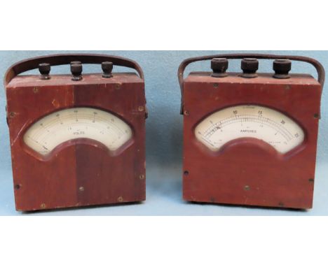 Two vintage mahogany cased Weir Electric Co. Ltd. Volts/Amperes testing set. Approx. 22 x 19 x 9cms

used not tested 