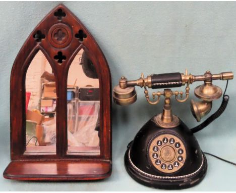Gothic style shaving mirror plus vintage telephone

both used and unchecked 