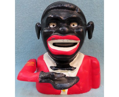 Vintage painted cast metal character money box. Approx. 14.5cms H

reasonable used condition 