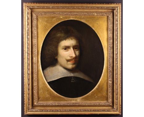 Dutch School. A 17th Century Oil on Oval Panel: Head & Shoulders Portrait of a Gentleman Circa 1650. Paper label on verso ins