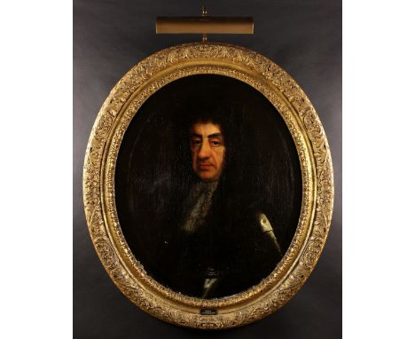 Attributed to John Riley (1646-1691). A 17th Century Oval Oil on Canvas: Head & Shoulders Portrait of King Charles II Circa 1
