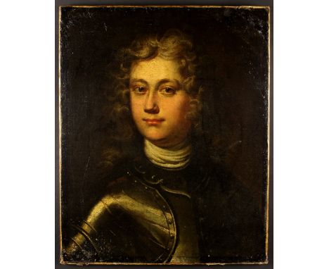 A Late 17th/Early 18th Century Oil on Canvas: Head & Shoulders Portrait of a Young Man dressed in armour with white cravat, 2