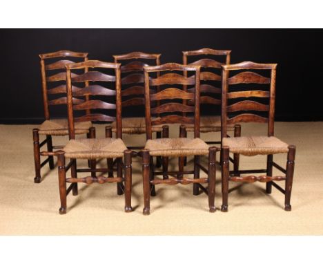 A Set of Six Ash Bar Topped Ladder-back Side Chairs attributed to Billinge/Pemberton/Wigan Area, Lancashire Circa 1780-1875, 